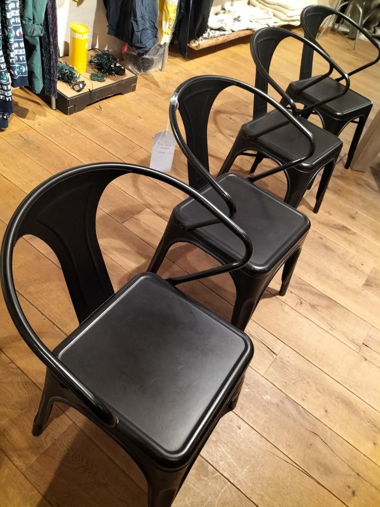6 Tolix-style stoelen, Huis en Inrichting, Ophalen, Zwart, Metaal, Vijf, Zes of meer stoelen