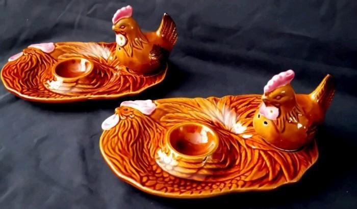 Set/2 Majolica Japan Eierbordjes, Antiek en Kunst, Antiek | Servies los, Ophalen of Verzenden