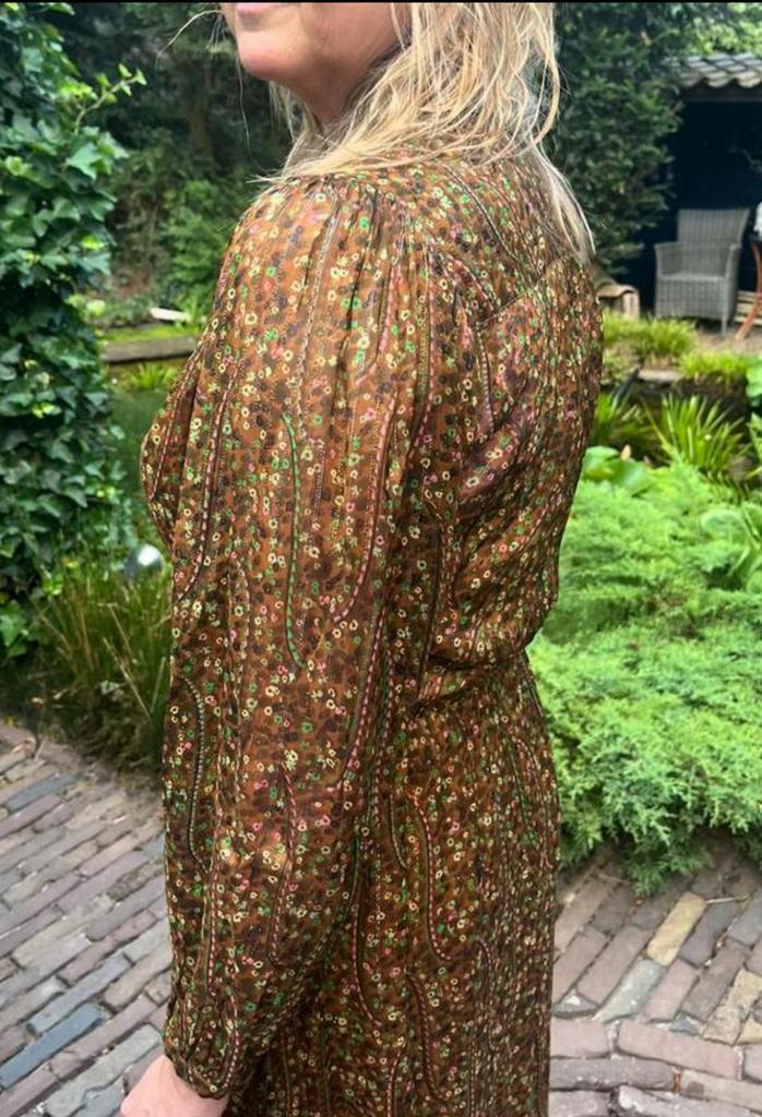 DANTE6 zo goed als NW lange jurk bruin goud fel rose/groen, Kleding | Dames, Jurken, Zo goed als nieuw, Maat 36 (S), Roze, Onder de knie