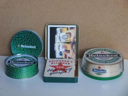 3 set van Heineken onderzetters & viltjes in blikje vintage, Verzamelen, Biermerken, Zo goed als nieuw, Glas of Glazen, Heineken