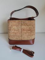 Unieke kurklook handtas met bruine accenten in leer, Ophalen of Verzenden, Zo goed als nieuw, Bruin, Handtas