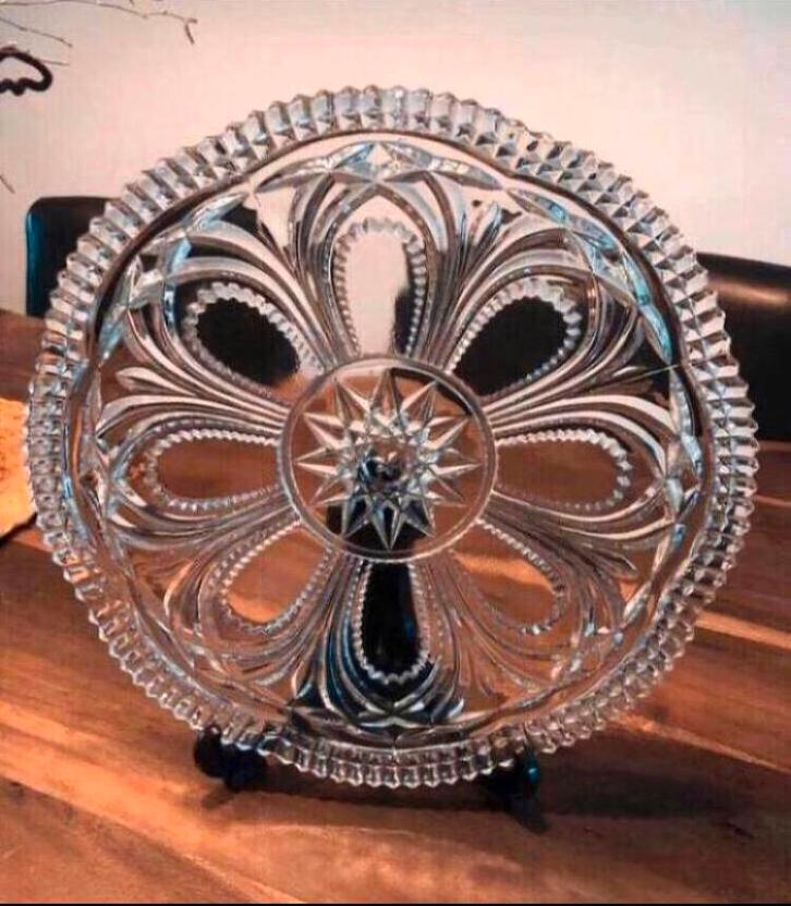 💝 Vintage gebakschaal koekjesschaal koekjesbord persglas, Antiek en Kunst, Antiek | Glas en Kristal, Ophalen of Verzenden