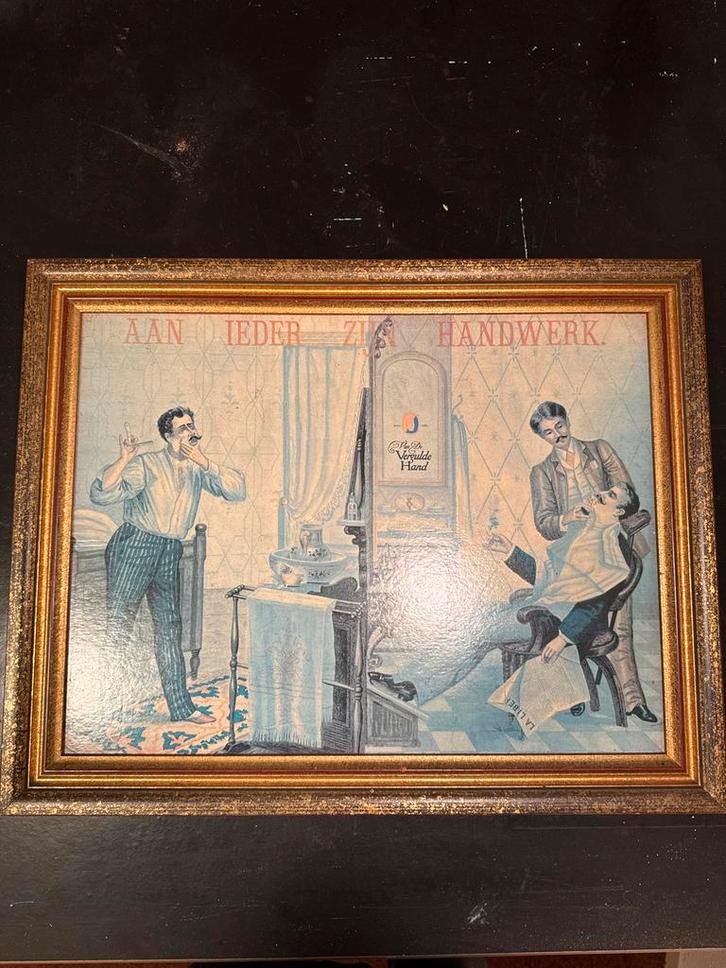 Vergulde Hand Reclame Poster met Lijst, Antiek en Kunst, Kunst | Etsen en Gravures, Ophalen
