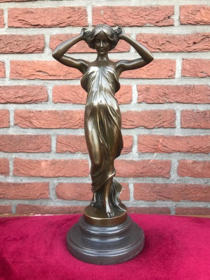 fraai bronzen beeld van een art-nouveau nimf, Antiek en Kunst, Antiek | Koper en Brons, Brons, Ophalen of Verzenden