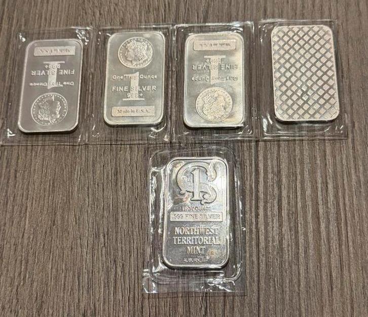 5x zilverbaren USA 1 troy ounce / oz .999 puur zilver, Postzegels en Munten, Edelmetalen en Baren, Zilver, Ophalen of Verzenden