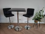 Bartafel met 2 krukken - Zwart/Chroom, In hoogte verstelbaar, 60 tot 90 cm, Ophalen of Verzenden, Zo goed als nieuw