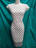 Cayma elegante jurk wit met zwarte stippen en franje L(40), Maat 38/40 (M), Overige kleuren, Verzenden, Nieuw