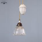 Antieke Art Deco Holophane hanglamp pendellamp katrollamp, Huis en Inrichting, Lampen | Hanglampen, Glas, Gebruikt, Ophalen of Verzenden