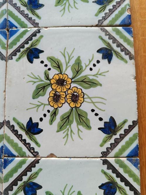 16 x Antiek tegels Haarlemmer boeket Ornament tegel, Antiek en Kunst, Antiek | Wandborden en Tegels, Ophalen of Verzenden