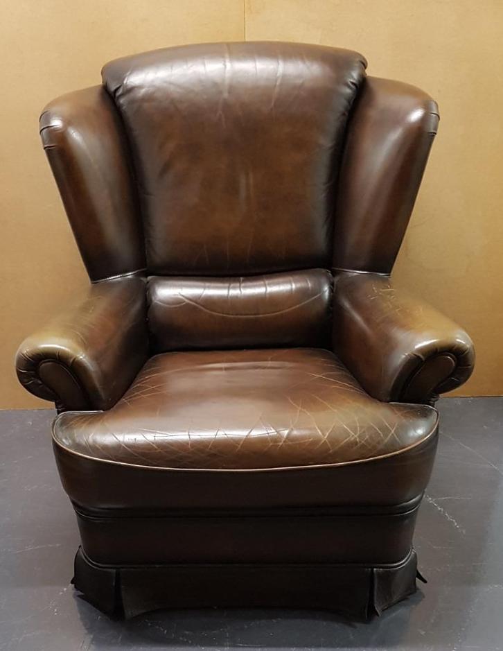 Fauteuil Lederen Oorfauteuil, Huis en Inrichting, Fauteuils, Zo goed als nieuw, Hout, Leer, 50 tot 75 cm, 75 tot 100 cm, Ophalen