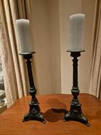 2 grote brocante gietijzeren kandelaars, Huis en Inrichting, Ophalen, Gebruikt, 25 tot 50 cm, Zwart
