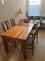 Massief houten eettafel met 4 stoelen, Ophalen, 100 tot 150 cm, Eikenhout, 50 tot 100 cm