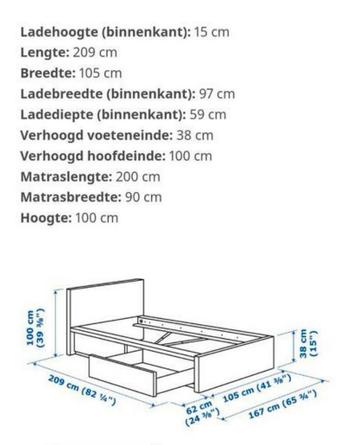 IKEA Malm bed grijs, 90x200 met lades - afbeelding 4