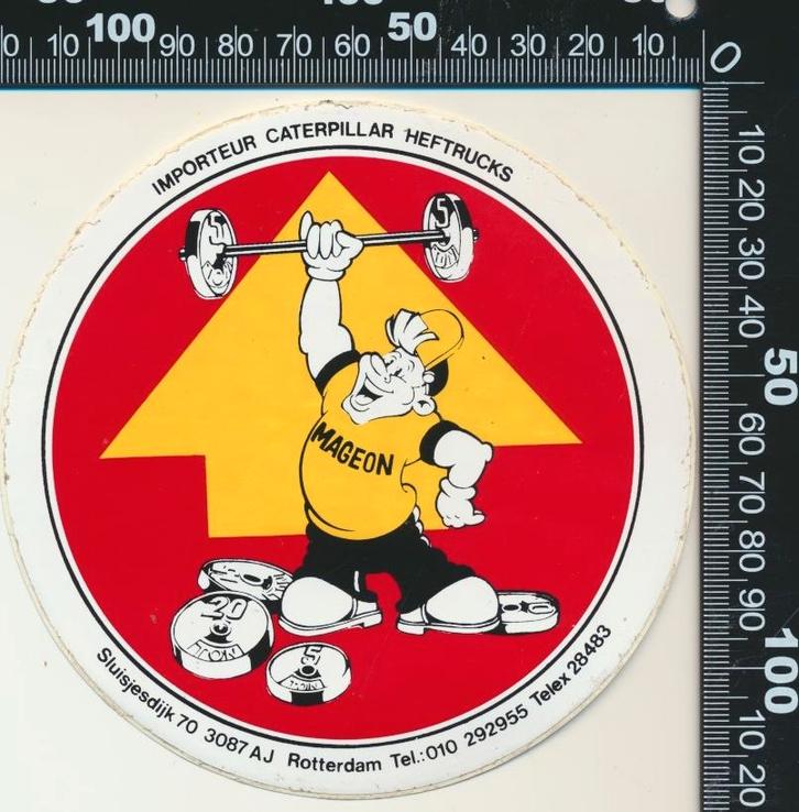 Sticker: Mageon - Importeur Catepillar Heftrucks - Rotterdam, Verzamelen, Stickers, Zo goed als nieuw, Bedrijf of Vereniging, Ophalen of Verzenden