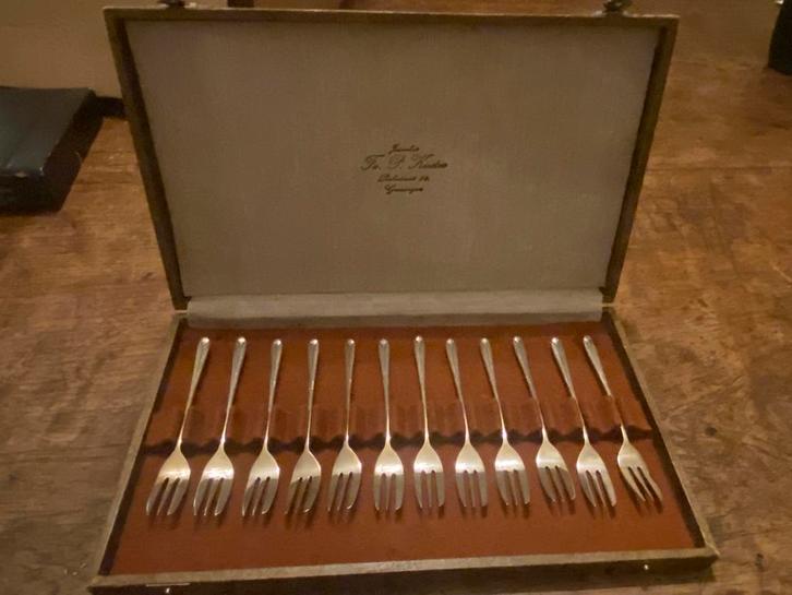 Schitterende set van 12 strakke art deco taartvorkjes, vk, Antiek en Kunst, Antiek | Goud en Zilver, Zilver, Ophalen of Verzenden