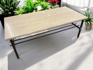 Vintage salontafel, metalen frame met marmer tafelblad 9722  beschikbaar voor biedingen