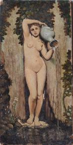 L.Robbe(1806‐1887), Nu á la Source. Miniatuur. 13/24;cm., Antiek en Kunst, Kunst | Schilderijen | Klassiek, Ophalen