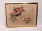 Antiek Oost-Aziatische aquarel op zijde-Bloemen en zangvogel, Antiek en Kunst, Kunst | Tekeningen en Foto's, Ophalen