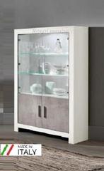 Vitrinekast Mona Hoogglans wit zwart marmer -ACTIE-, Ophalen of Verzenden, Nieuw, 25 tot 50 cm, Glas