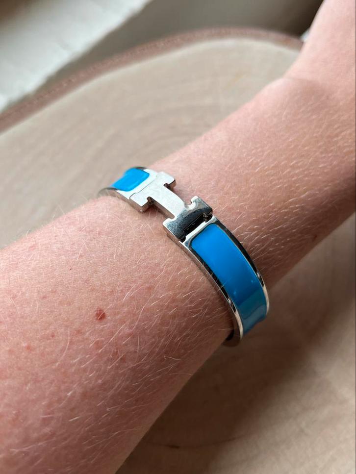 Faux Hermes Armband - H Schakel, Sieraden, Tassen en Uiterlijk, Armbanden, Zo goed als nieuw, Staal, Blauw, Ophalen of Verzenden