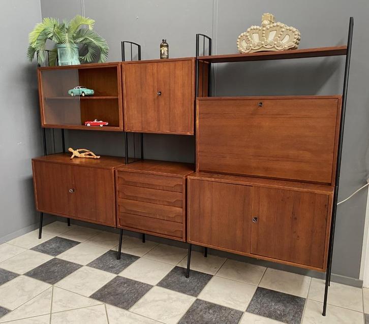 60 jaren wand meubel TEAK kasten buro ladekast vitrine, Huis en Inrichting, Kasten | Wandmeubels, Gebruikt, 150 tot 200 cm, 200 tot 250 cm