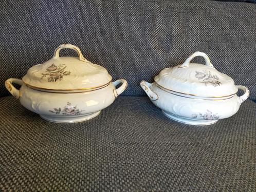 2 dekschalen, Rosenthal Sanssouci, met decor in grijs,  rose, Verzamelen, Porselein, Kristal en Bestek, Gebruikt, Overige typen