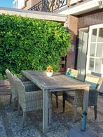 Houten tuintafel met rieten stoelen, Tuin en Terras, Tuinsets en Loungesets, Ophalen, Gebruikt, Tuinset, Eettafel