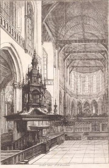 Arendzen, P.J. - Interieur Nieuwe Kerk Amsterdam Ets 1885 beschikbaar voor biedingen