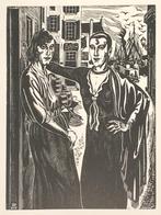 J.Franken Pzn. (Den Haag 1896-1977) Houtsnede 'Havenmeiden', Antiek en Kunst, Kunst | Etsen en Gravures, Ophalen of Verzenden