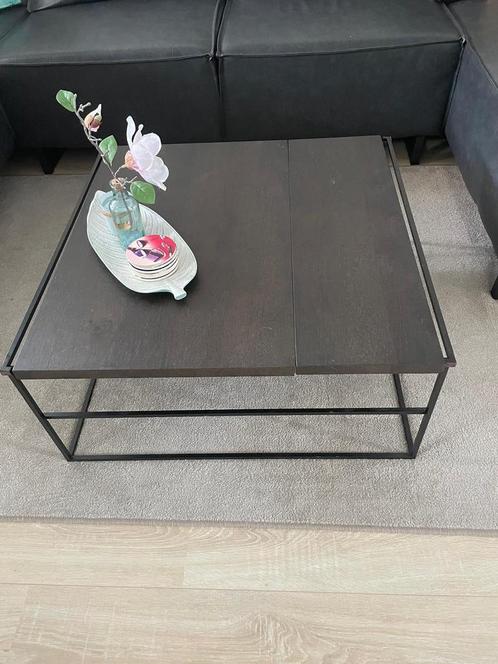 Salontafel ‘Jukebox’ antraciet eikenhout en zwart metaal, Huis en Inrichting, Tafels | Salontafels, Zo goed als nieuw, Minder dan 50 cm