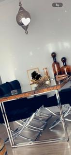 Wagonhouten Eettafel met Glasplaat - 200x100cm, Ophalen, Gebruikt, 50 tot 100 cm, Rechthoekig