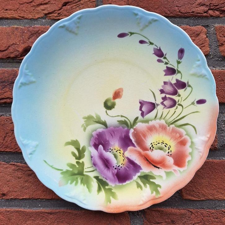 Antiek wandbord Petrus Regout & Co. Maastricht, klaprozen, Antiek en Kunst, Antiek | Wandborden en Tegels, Ophalen of Verzenden