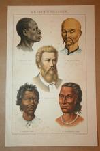 Antieke kleurenprent - Mensenrassen - circa 1885 !!, Ophalen of Verzenden, Voor 1940, Gebruikt, Overige onderwerpen