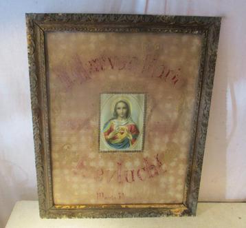Antieke Prent - Maagd Maria - in fotolijst - 67x54 beschikbaar voor biedingen