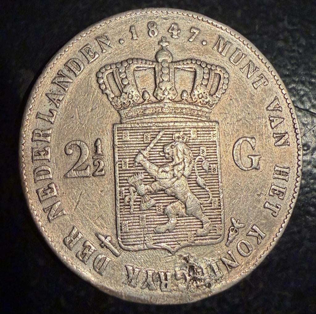 Zilveren rijksdaalder (WILLEM II) 1847, Postzegels en Munten, Munten | Nederland, Zilver, Ophalen of Verzenden, Losse munt, 2½ gulden