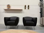 2 als nieuw Gelderland 6250 Fauteuil zwart leer design stoel