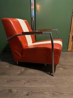 Leren Montel fauteuil oranje/roomwit gestreept., Gebruikt, Leer, 75 tot 100 cm, Ophalen