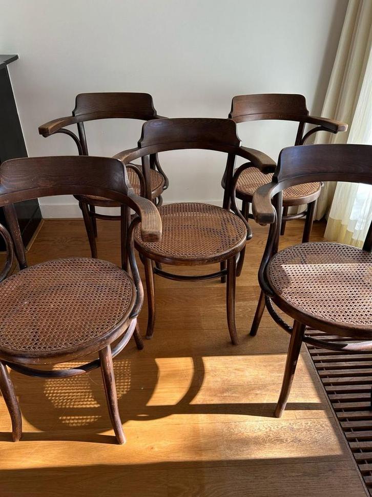 5 Antieke Thonet Stoelen, Huis en Inrichting, Stoelen, Gebruikt, Bruin, Ophalen