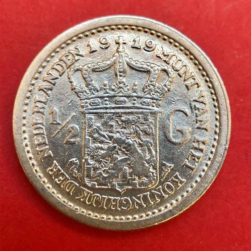 Halve gulden 1919. Zfr., Postzegels en Munten, Munten | Nederland, Losse munt, ½ gulden, Koningin Wilhelmina, Zilver, Ophalen of Verzenden