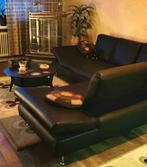 Zwarte antraciet leren hoekbank - Vierpersoons, Huis en Inrichting, Banken | Bankstellen, 250 tot 300 cm, Gebruikt, 100 tot 125 cm