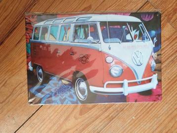 metalen deco plaat vw volkswagen flower power look bus blauw beschikbaar voor biedingen