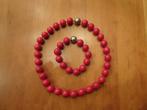 Wijnrood parel ketting met bijpassende armband, Sieraden, Tassen en Uiterlijk, Kettingen, Verzenden, Nieuw, Rood, Overige materialen