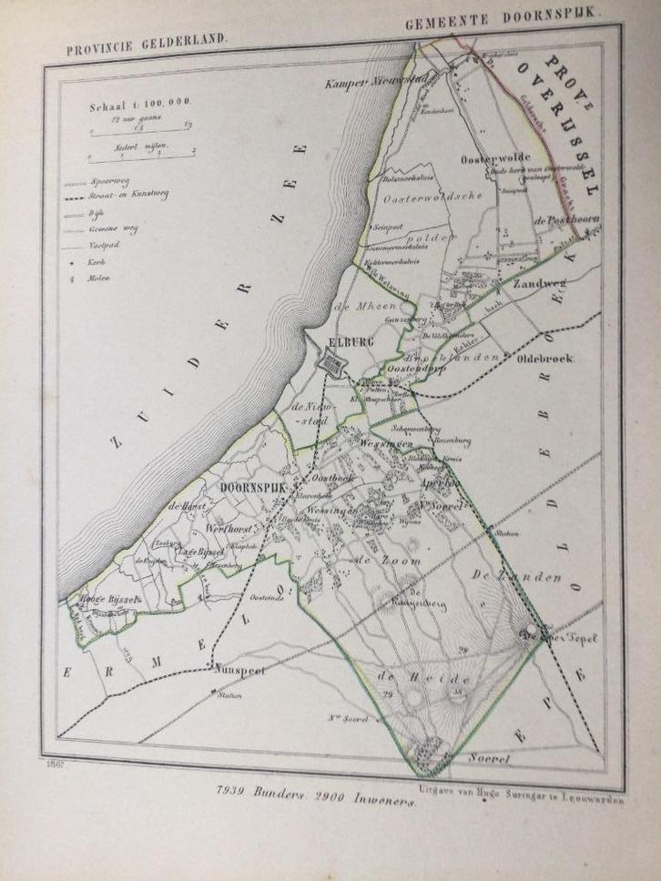 Gelderland, Elburg, Doornspijk, Jacob Kuyper, 1867, Antiek en Kunst, Kunst | Etsen en Gravures, Verzenden