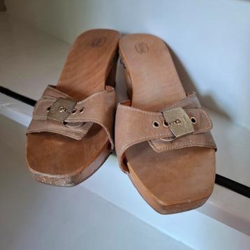 Dr. Scholl klompjes beige struisvogel mt 38 gedragen beschikbaar voor biedingen