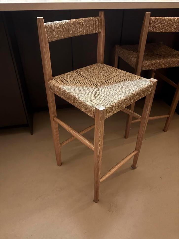 Houten Barkruk met Riet Zitting van Zara Home, Huis en Inrichting, Barkrukken, Nieuw, 60 tot 90 cm, Hout, 2 krukken, Met voetsteun