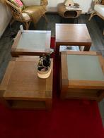 Salontafel set - Eikenhout & Glas, Huis en Inrichting, Tafels | Salontafels, Gebruikt, Minder dan 50 cm, Eikenhout, Vierkant