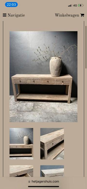 Naturel grof houten Sidetable ladekast wandtafel landelijk 