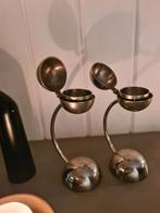 Chrome vintage design waxinelichthouder, kandelaars,, Ophalen of Verzenden, Gebruikt, Metaal, Minder dan 25 cm