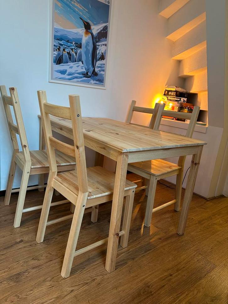 Eettafel met 4 stoelen, Huis en Inrichting, Tafels | Eettafels, Gebruikt, 50 tot 100 cm, 100 tot 150 cm, Vier personen, Rechthoekig