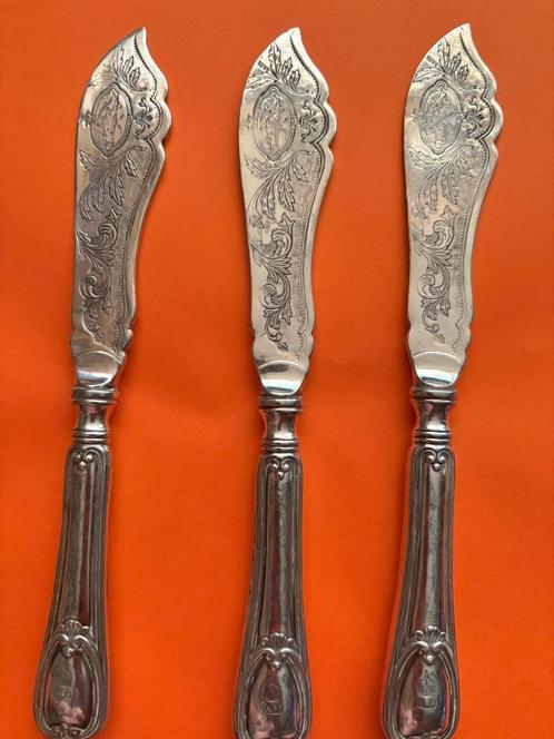 antiek botermes prachtig bewerkt - set van 3 stuks boter mes, Antiek en Kunst, Antiek | Bestek, Ophalen of Verzenden